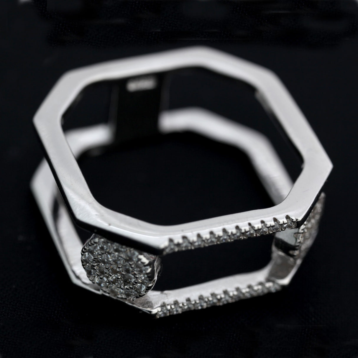 Inel Octagonal din Argint 925, cu doua cercuri si pietre, marimea 56 - vivimall.ro