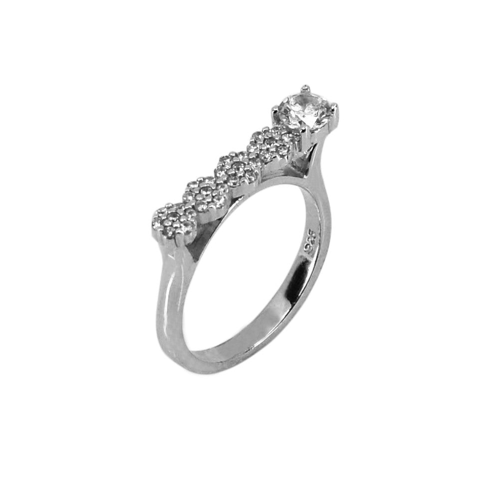 Inel rodiat din Argint 925 cu Zirconii, forma dreapta in partea superioara, marimea 55 - vivimall.ro