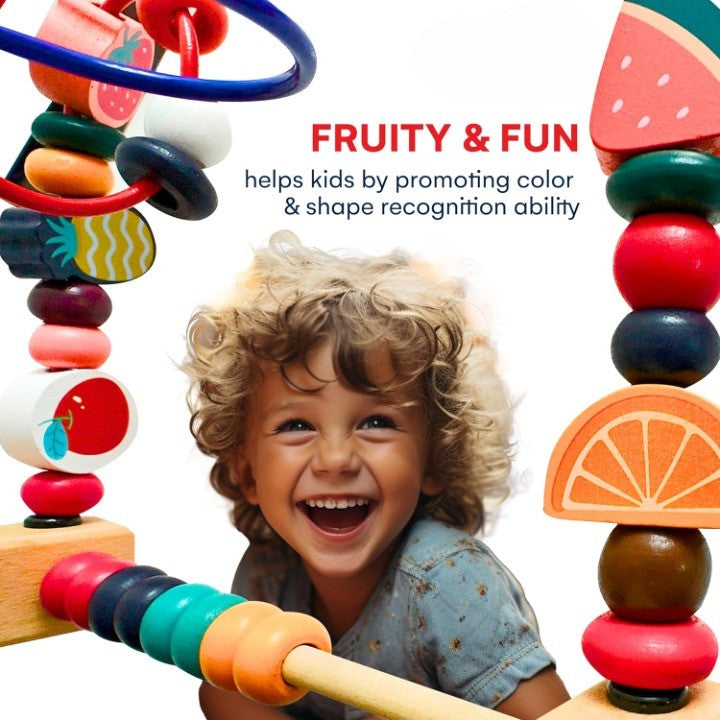Jucarie din Lemn Montessori, Vivimall, Labirint Motricitate cu Abac si Animalute, Rollercoaster pentru Copii, Educativ, Dezvoltarea Abilitatilor Motorii, Numaratoare, 22x17x15 cm, Multicolor - vivimall.ro