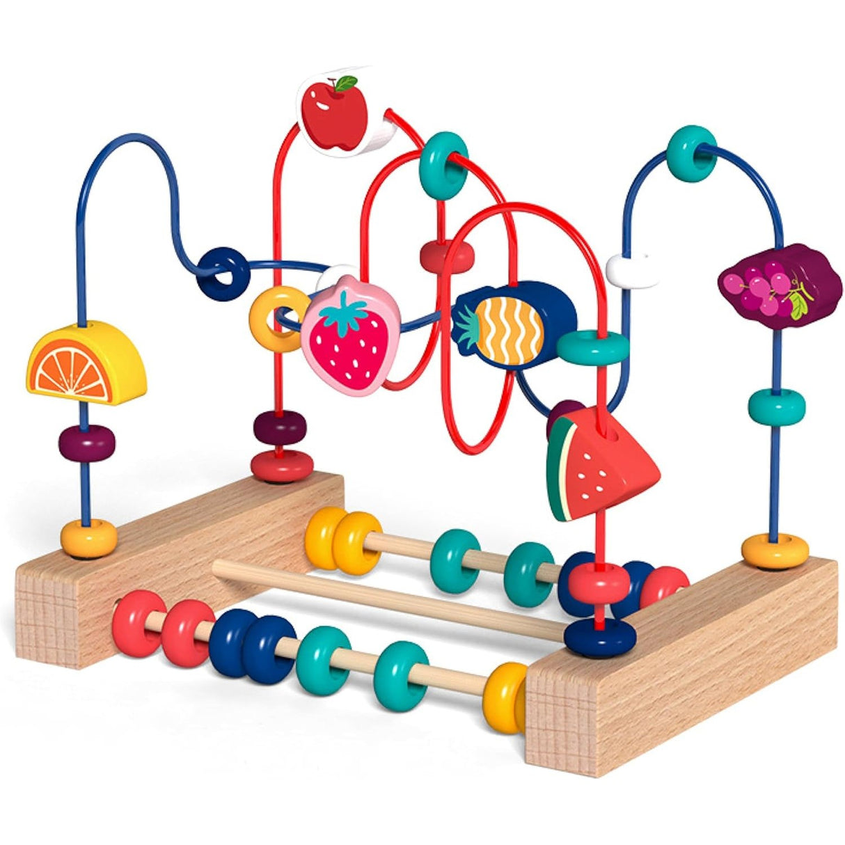 Jucarie din Lemn Montessori, Vivimall, Labirint Motricitate cu Abac si Animalute, Rollercoaster pentru Copii, Educativ, Dezvoltarea Abilitatilor Motorii, Numaratoare, 22x17x15 cm, Multicolor - vivimall.ro
