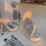 Cutie cu Oglinda, Model Pisica, Flippy, 4 Compartimente, Cutie de Depozitare a Machiajelor si Accesoriilor, Oglinda de Machiaj, 17x13x6cm, Alb