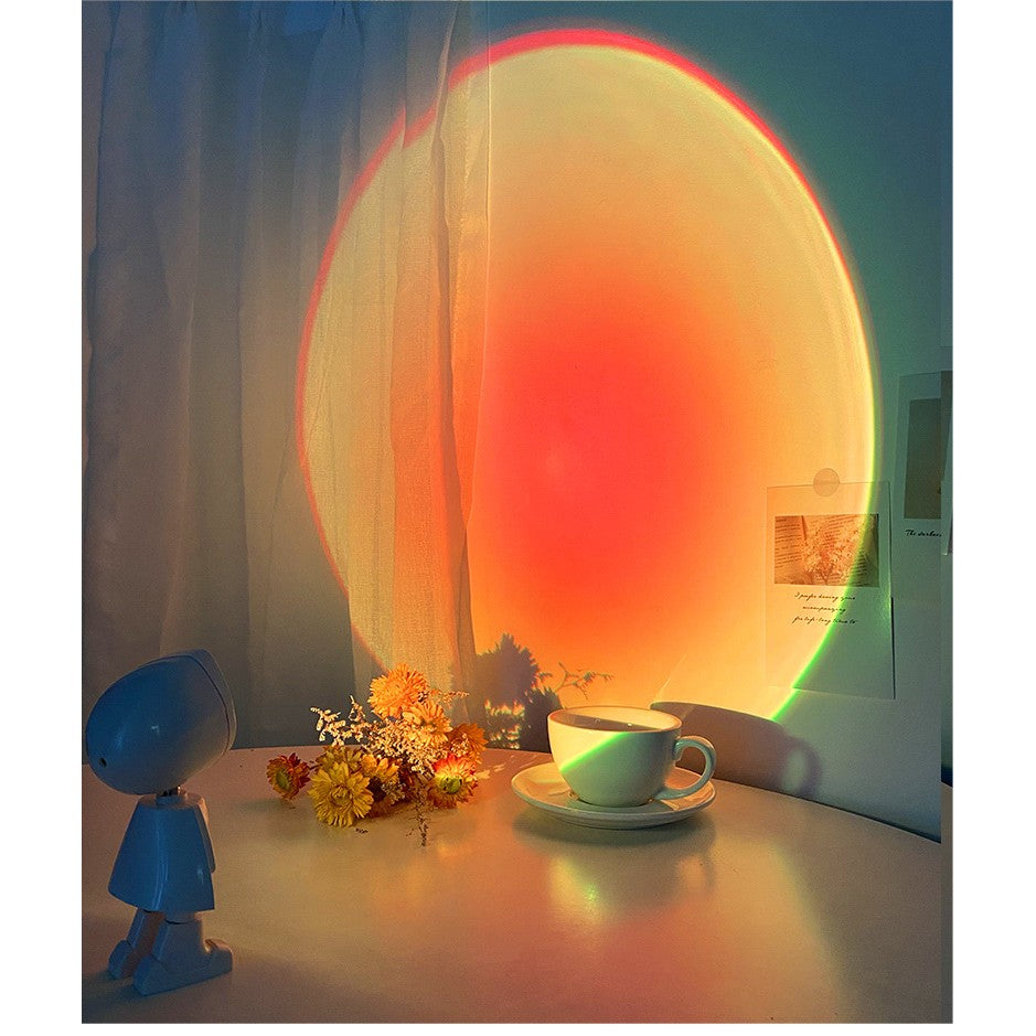 Lampa Led Cu Proiectie Apus De Soare Robotel Cu Cap Magnetic, Inaltime 13 Cm, Pentru Dormitor, Camera Zi, Conectare Pe Usb, Rotire 360 Grade - vivimall.ro