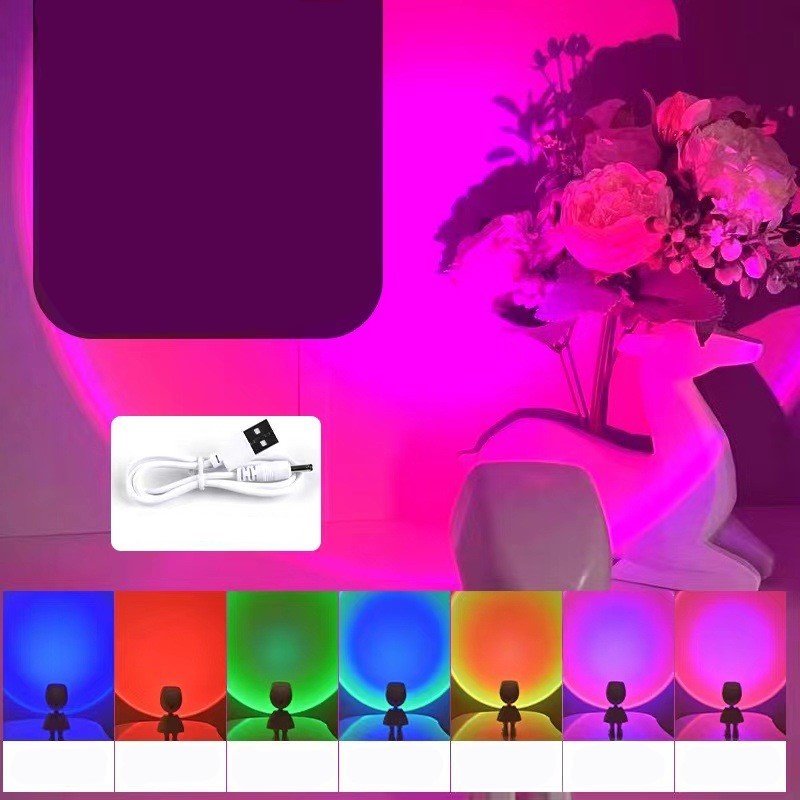 Lampa Led Cu Proiectie Apus De Soare Robotel Cu Cap Magnetic, Inaltime 13 Cm, Pentru Dormitor, Camera Zi, Conectare Pe Usb, Rotire 360 Grade - vivimall.ro