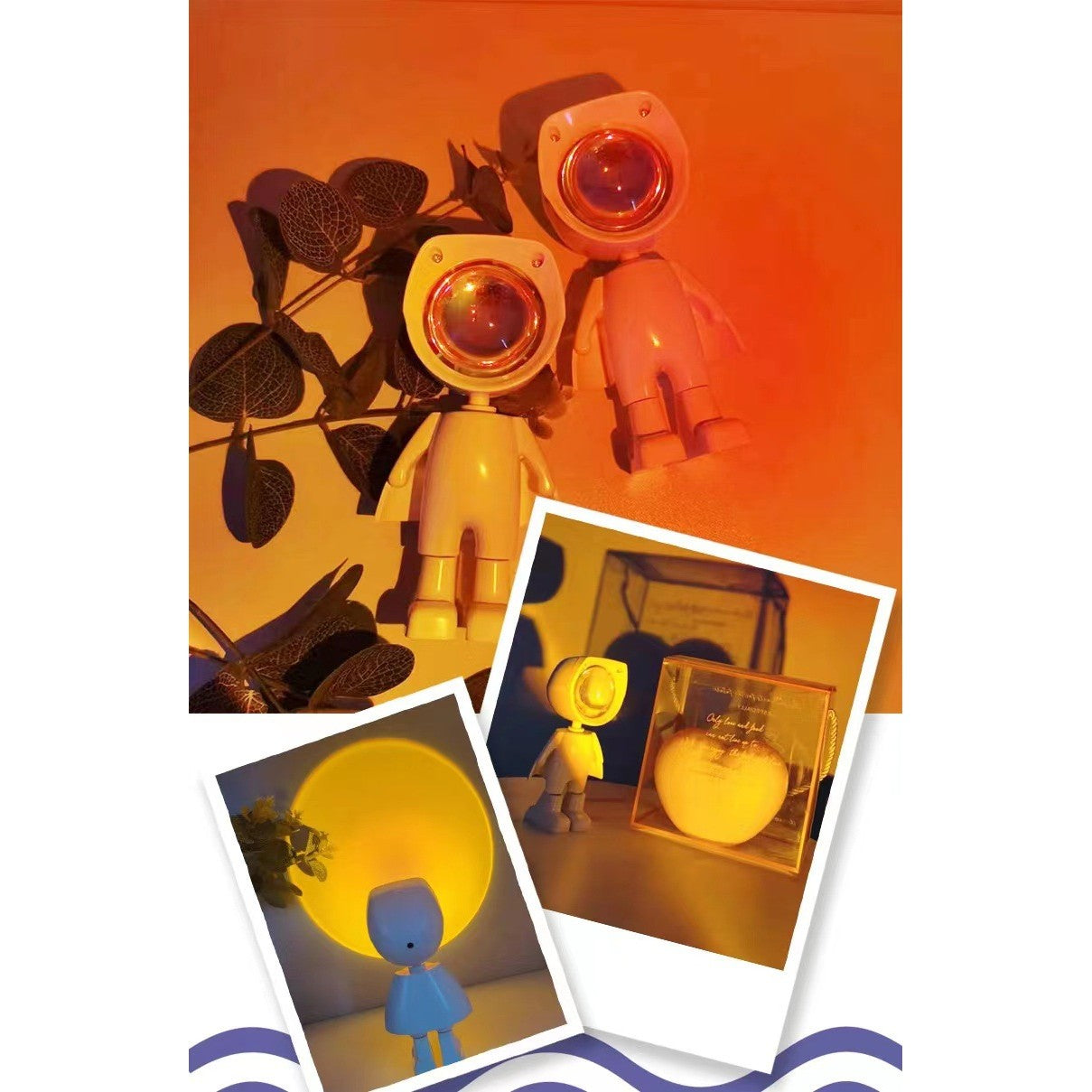 Lampa Led Cu Proiectie Apus De Soare Robotel Cu Cap Magnetic, Inaltime 13 Cm, Pentru Dormitor, Camera Zi, Conectare Pe Usb, Rotire 360 Grade - vivimall.ro