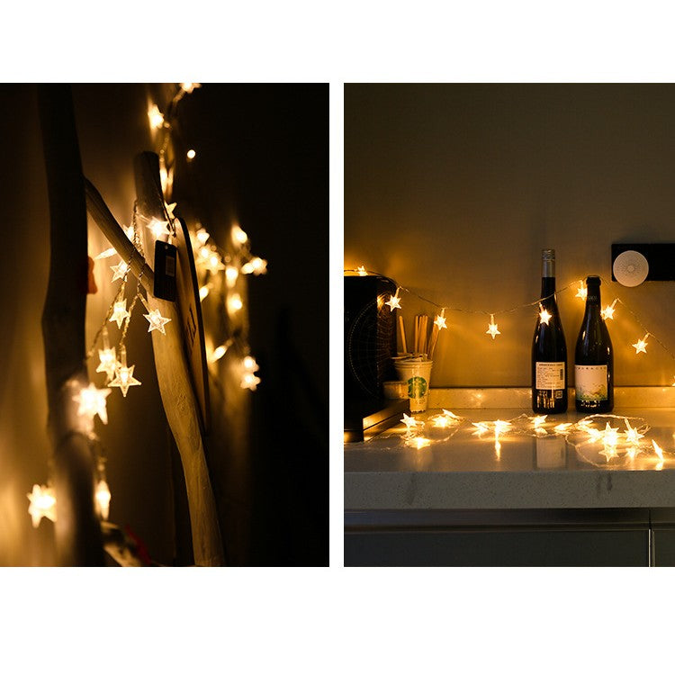 Instalatie Craciun, 1.5 metri, 10 LED-uri cu Ornament tip Stea, Alb Cald, USB lung, fir cupru, liniar, interior/exterior, Vivimall - vivimall.ro