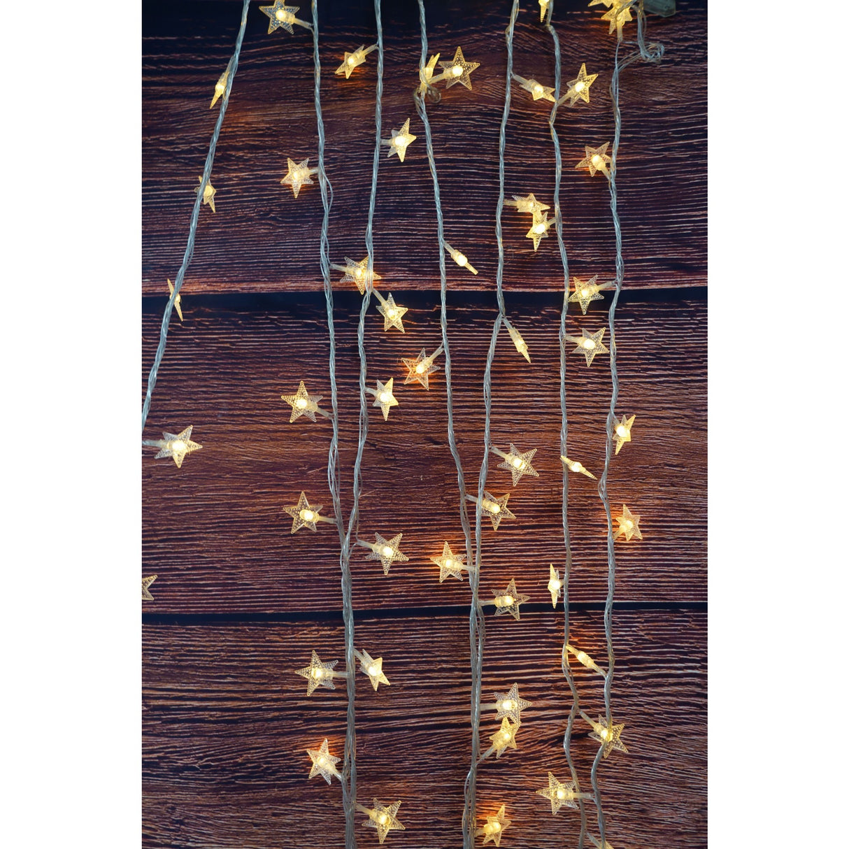 Instalatie Craciun, 10 M, 100 de LED-uri, alb-cald, model cu stelute, liniara, cu baterie, interior/exterior, Vivimall - vivimall.ro