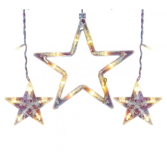 Instalatie Craciun, 138 LED-uri, tip perdea, cu stelute, alb-cald, 2.5 m, interior/exterior, Vivimall - vivimall.ro