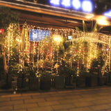 Instalatie Craciun, 155 m, 3720 Led-uri ,Franjuri, Alb cald, Flash, Alimentator, Interconectabila, Fir Transparent Cauciucat, 220v, Vivimall - vivimall.ro