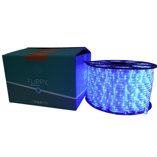 Instalatie Craciun, 16 m, 384 Led-uri, Furtun Luminos, Albastru, Transformator, Sectionabila, 220 V, Vivimall - vivimall.ro