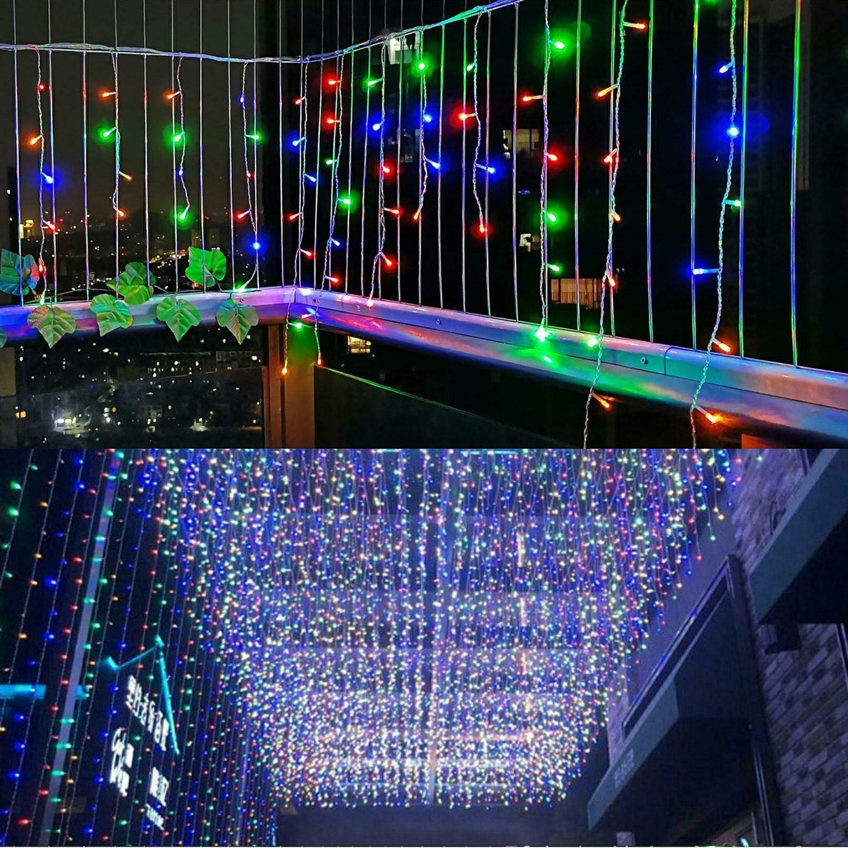 Instalatie Craciun, 20 m, 572 Led-uri ,Franjuri, Multicolor, Flash, Transformator, Interconectabila, Prelungitor 3 m inclus, Fir Transparent, Vivimall - vivimall.ro
