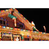 Instalatie Craciun, 25 m,  compusa din 5 sectiuni de 143 Led-uri ,Franjuri, Multicolor, Flash, Transformator cu telecomanda, Interconectabila, Prelungitor 5 m inclus, Fir Alb, Vivimall - vivimall.ro