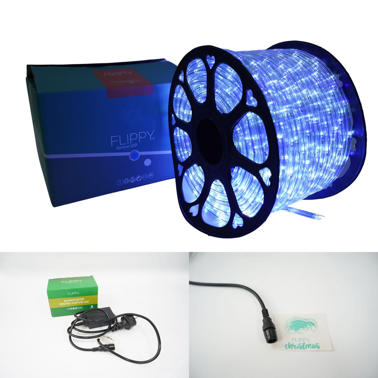 Instalatie Craciun, 32 M, 768 Led-Uri, Furtun Luminos, Alb Rece/, Transformator, 8 Jocuri De Lumini, Sectionabila, 220 V