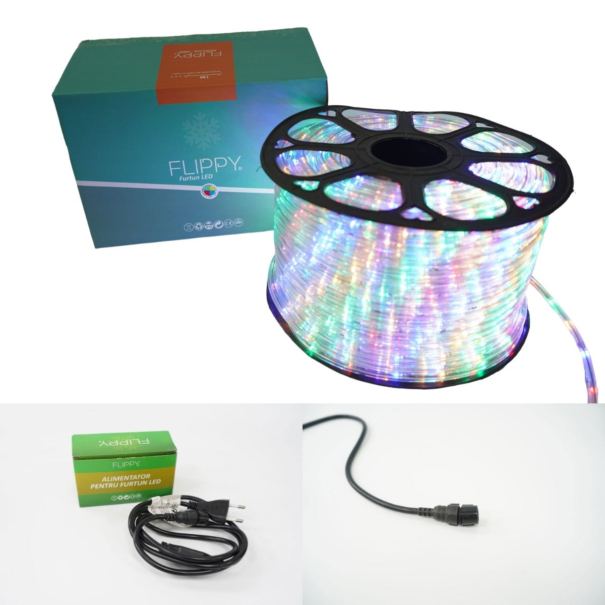 Instalatie Craciun, 38 M, 912 Led-Uri, Furtun Luminos, Transformator, Sectionabila, 220 V