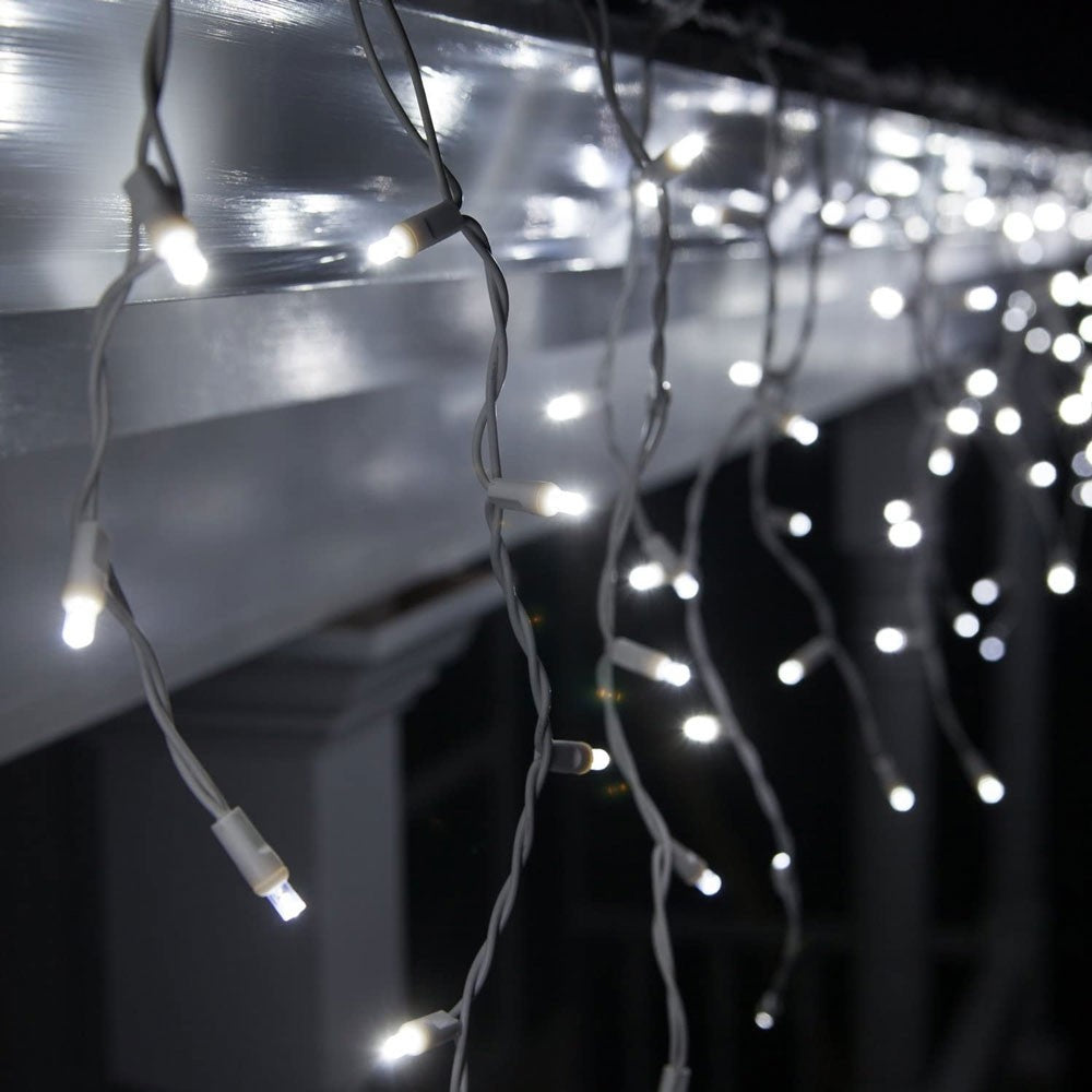 Instalatie Craciun, 39 M, 1133 Led-Uri,Franjuri, Alb Rece, Flash, Transformator, Interconectabila, Prelungitor 3 M Inclus, Fir