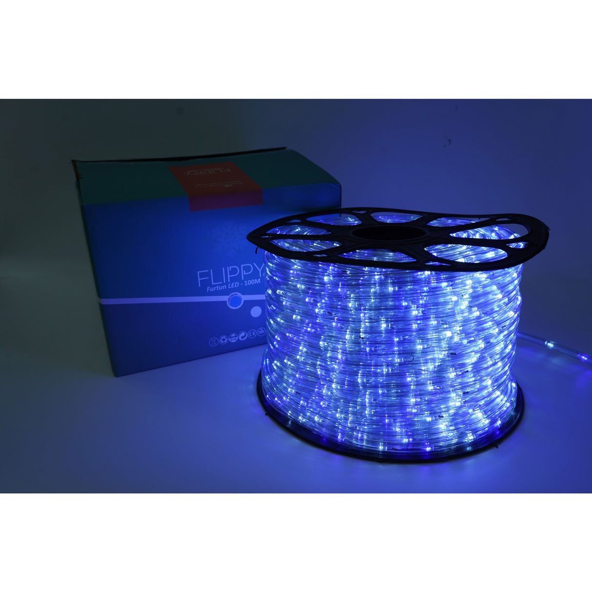 Instalatie Craciun, 46 m, 1104 Led-uri, Furtun Luminos, Alb rece/ Albastru, Transformator, 8 jocuri de lumini, Sectionabila, 220 V, Vivimall - vivimall.ro