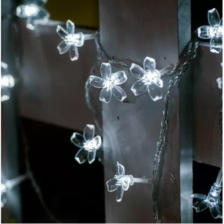Коледна инсталация, 5 метра, 20 LED крушки с цвят на череша, за външна употреба със слънчево зареждане, готина