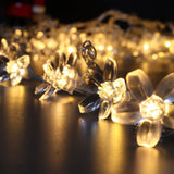 Коледна инсталация, 5 метра, 20 LED крушки с цвят на череша, за външна употреба със соларно зареждане