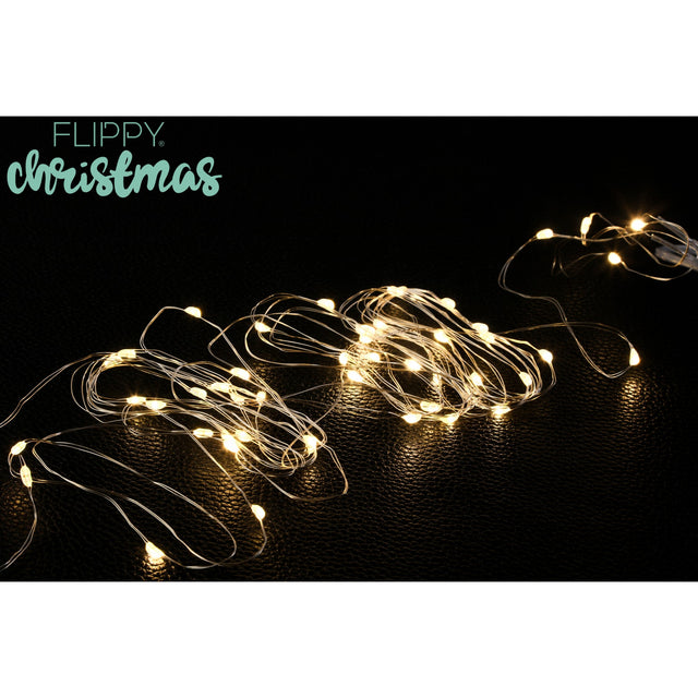Instalatie Craciun, 5 metri, 50 LED-uri, alb cald, cu baterii, fir cupru, liniar, interior/exterior, Flippy - vivimall.ro