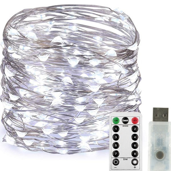 Instalatie Craciun, 5 metri, 50 LED-uri, USB, Telecomanda cu 8 functii, alb rece, Vivimall - vivimall.ro