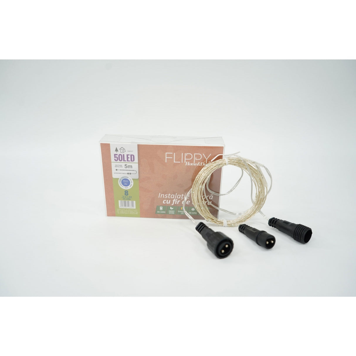 Instalatie Craciun, 50 m, 500 Led-uri, Albastru, Alb Cald, 8 jocuri de lumini, Transformator, Interconectabila, Prelungitor 5 m inclus, Fir Cupru, Vivimall - vivimall.ro