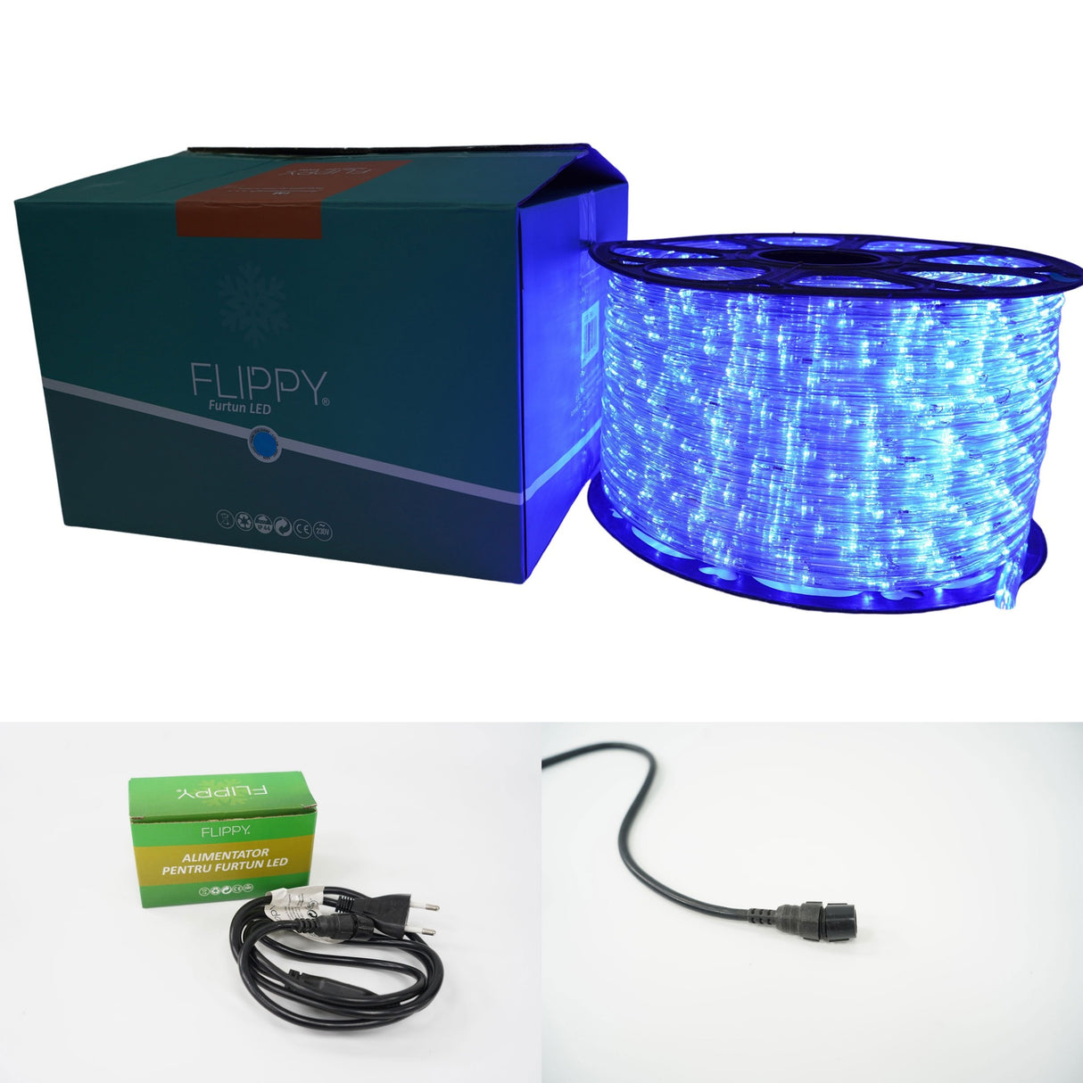 Instalatie Craciun, 54 M, 1296 Led-Uri, Furtun Luminos, Transformator, Sectionabila, 220 V