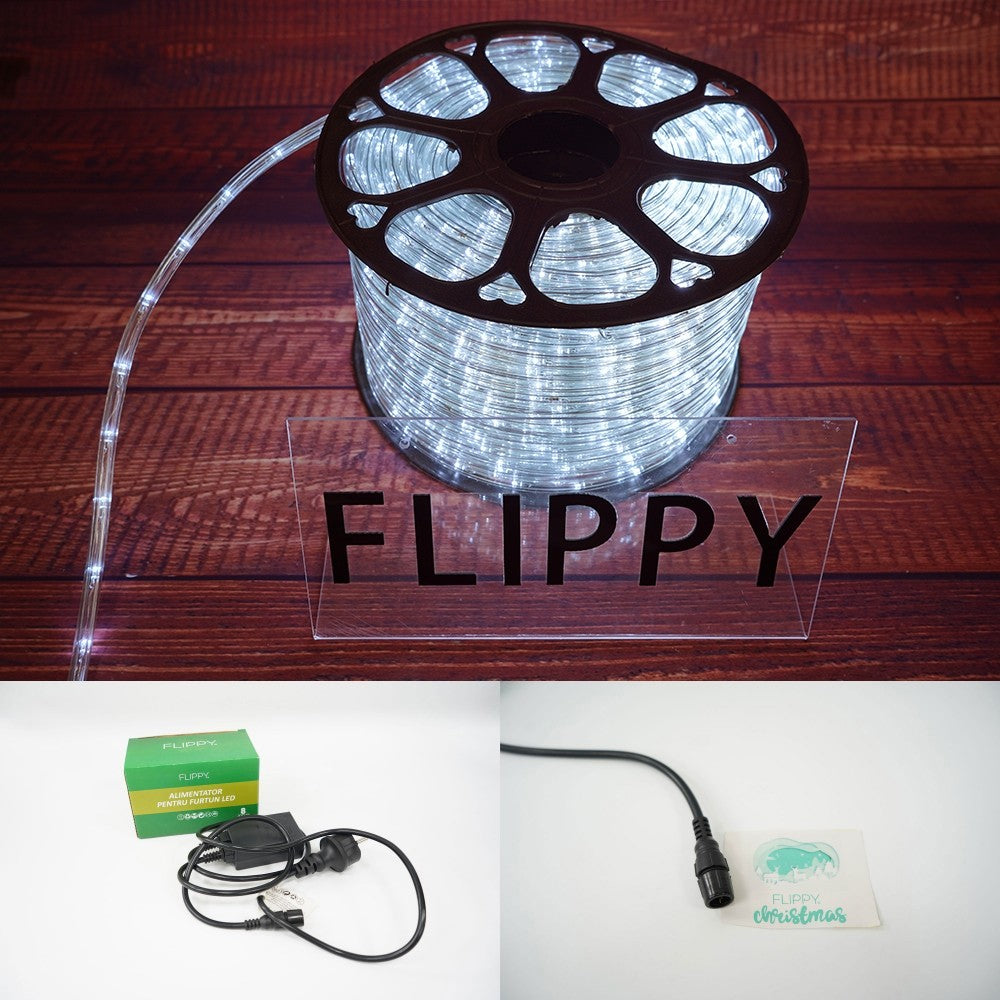 Instalatie Craciun, 56 M, 1344 Led-Uri, Furtun Luminos, Rece, Transformator, Sectionabila, 220 V