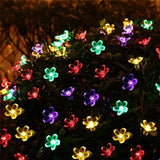 Коледна инсталация, 6,5 метра, 30 LED крушки с цвят на череша, за външна употреба със слънчево зареждане