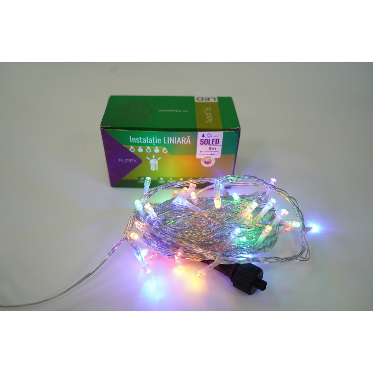 Instalatie Craciun, 70 m, 700 Led-uri ,Liniara, Multicolor, 8 jocuri de lumini, Transformator cu telecomanda, Interconectabila, Prelungitor 5 m inclus, Fir Transparent, Vivimall - vivimall.ro