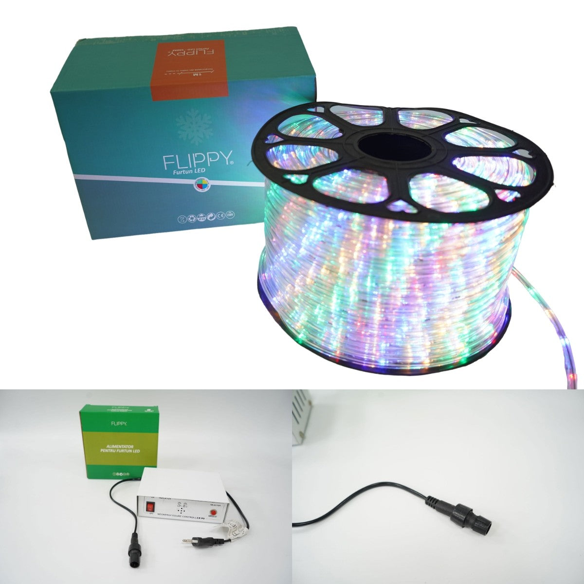 Instalatie Craciun, 72 M, 1728 Led-Uri, Furtun Luminos, Transformator, 8 Jocuri De Lumini, Sectionabila, 220 V