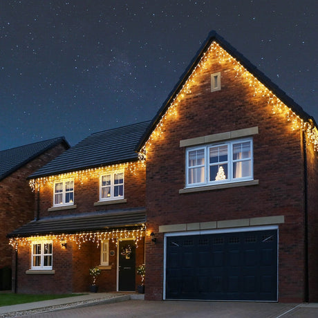 Instalatie Craciun, 80 m, Led-uri ,Franjuri, Alb cald, Flash, Alimentator, Interconectabila, Fir Alb Cauciucat, 220v, Vivimall - vivimall.ro