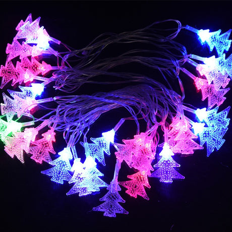 Ghirlanda luminoasa cu bec in forma de brazi, 3 metri, 20 LED-uri, forme din plastic, fir transparent, multicolora - vivimall.ro