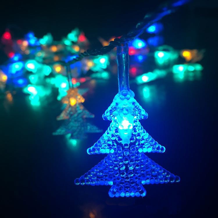 Ghirlanda luminoasa cu bec in forma de brazi, 3 metri, 20 LED-uri, forme din plastic, fir transparent, multicolora - vivimall.ro