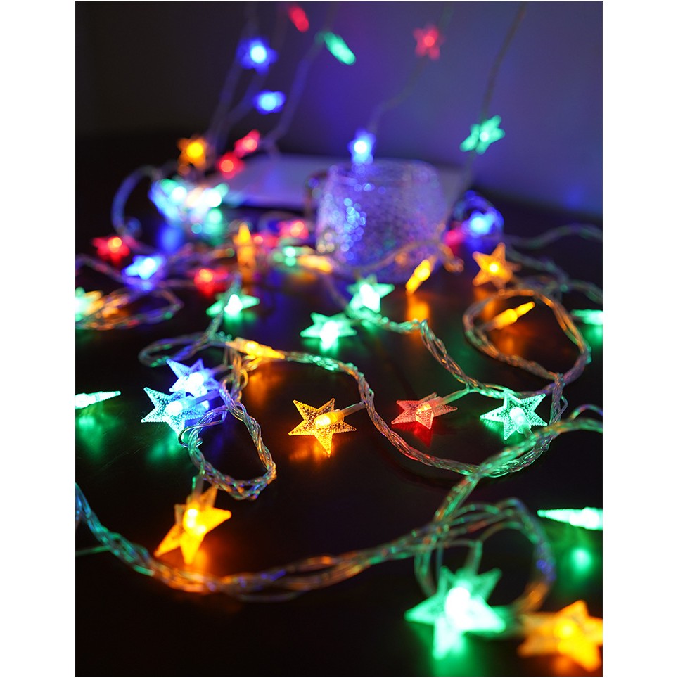 Instalatie Craciun cu baterii, 10 metri, 80 LED-uri tip Stea, fir Transparent, Multicolor, Vivimall - vivimall.ro