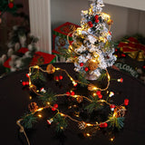 Instalatie Craciun cu baterii, 2 metri, 20 LED-uri tip Ace, conuri de pin si ciuperci, Alb Cald, Vivimall - vivimall.ro