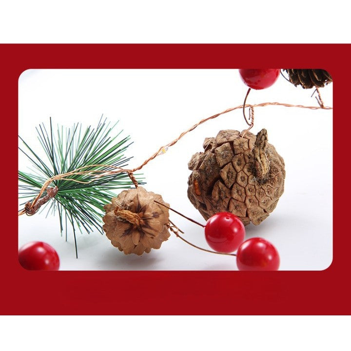 Instalatie Craciun cu baterii, 2 metri, 20 LED-uri tip Ace, conuri de pin si clopotei, Alb Cald, Vivimall - vivimall.ro