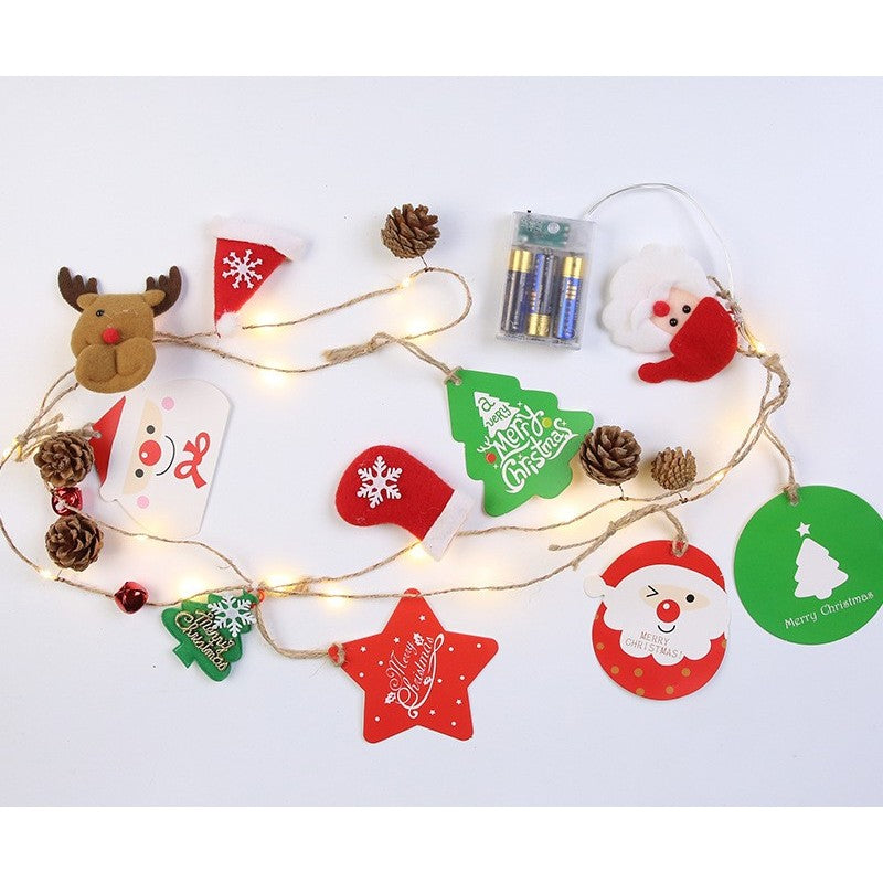 Instalatie Craciun cu baterii, 2 metri, 20 LED-uri tip Conuri de pin si figurine, Alb Cald, Vivimall - vivimall.ro