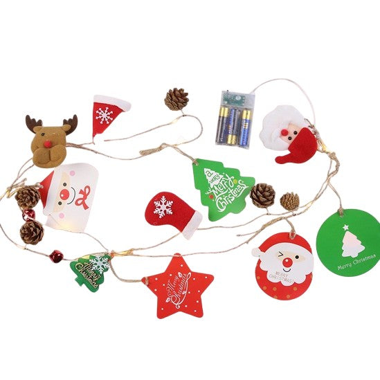 Instalatie Craciun cu baterii, 2 metri, 20 LED-uri tip Conuri de pin si figurine, Alb Cald, Vivimall - vivimall.ro