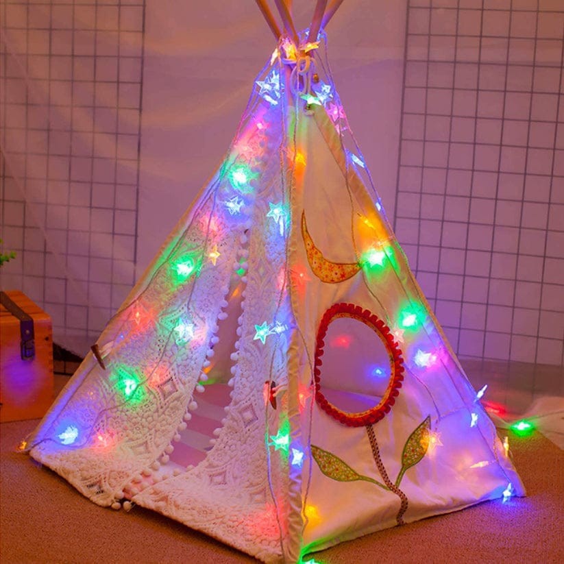 Instalatie Craciun, Vivimall, 3.5 M, 30 de LED-uri, Model cu Stelute, Tip Liniara, cu Baterii 3 x AA, Interior/Exterior, Multicolor - vivimall.ro