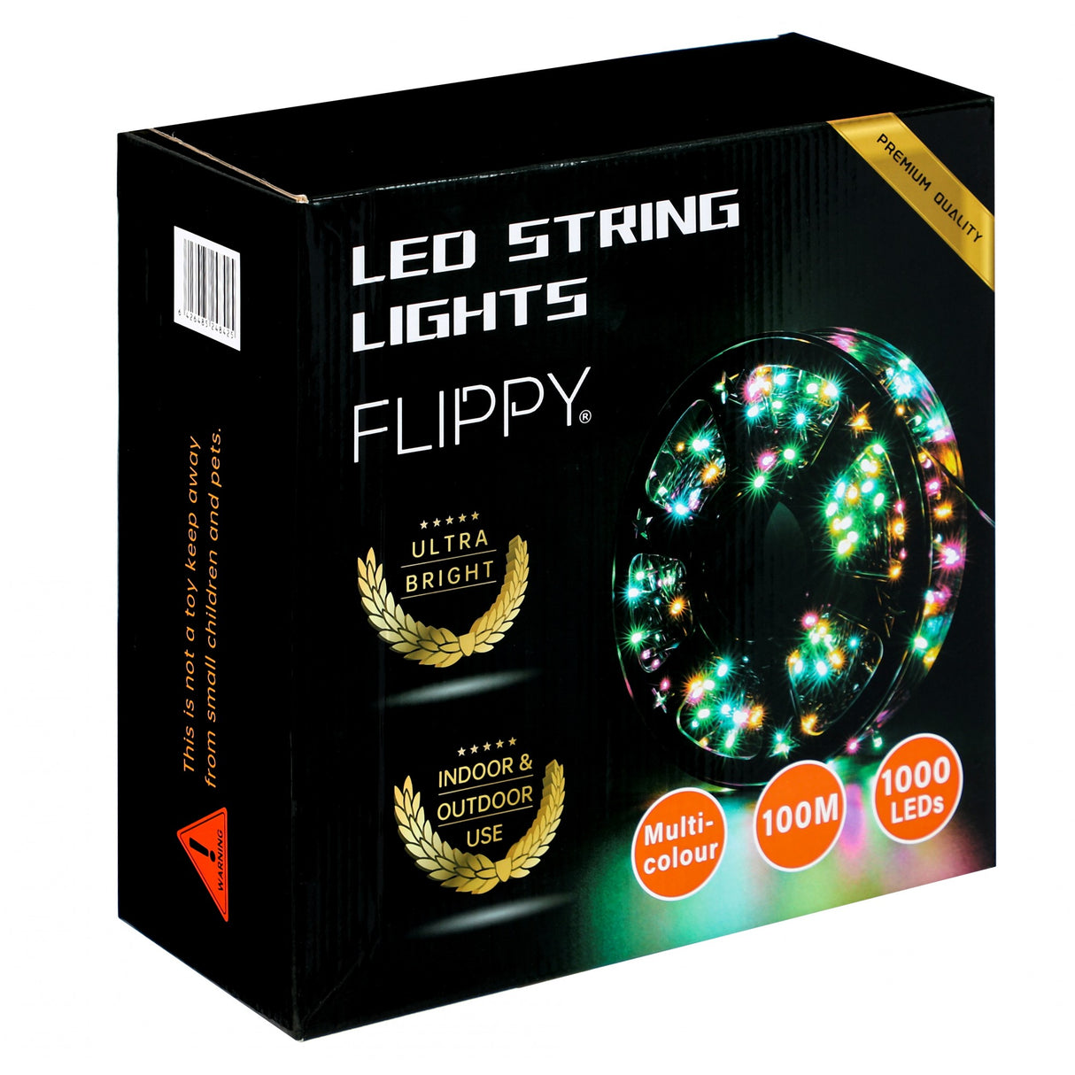 Instalatie Craciun liniara cu transformator, 100m, multicolor, 1000 LED-uri, fir negru, 8 jocuri de lumini, Vivimall - vivimall.ro