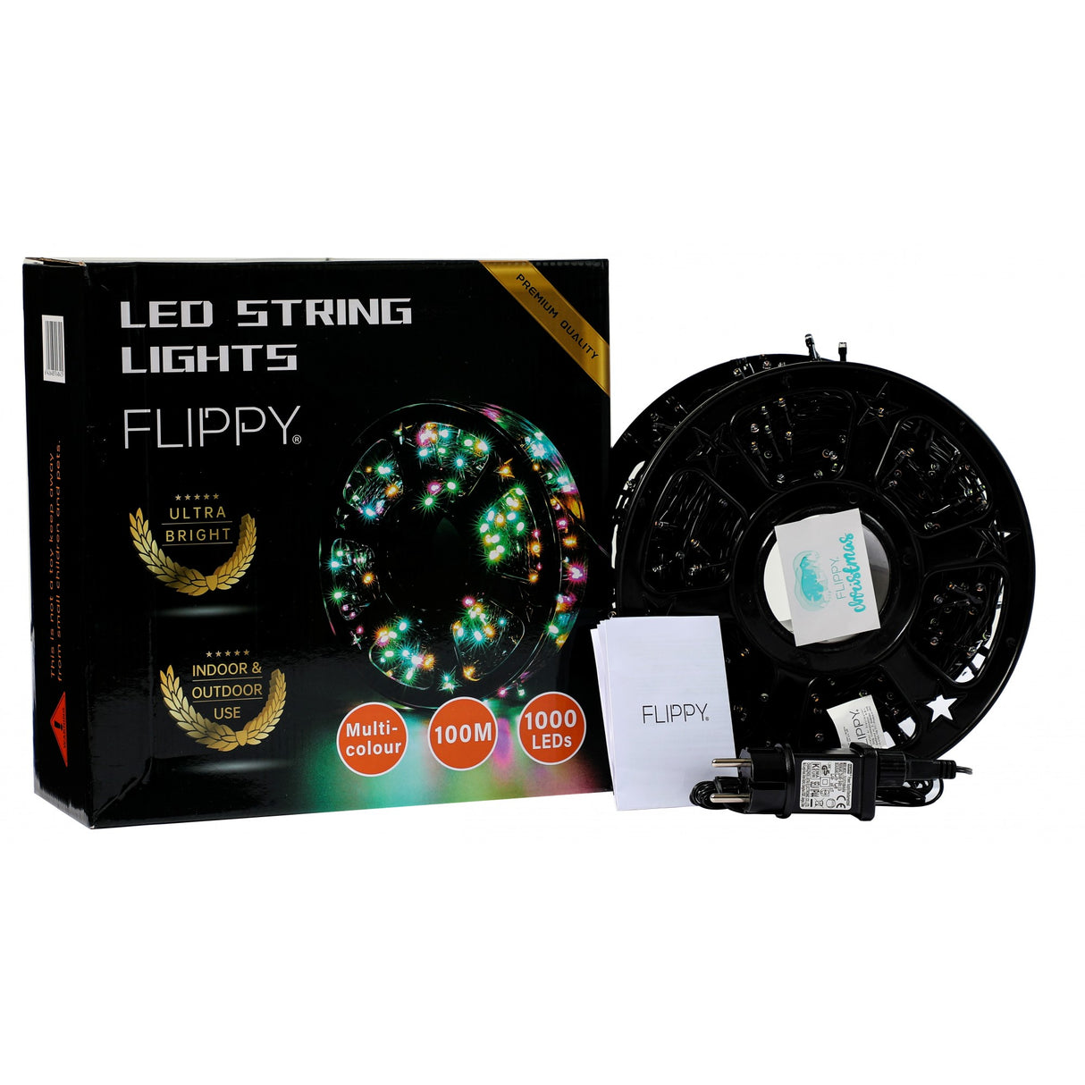 Instalatie Craciun Liniara Cu Transformator, 100M, 1000 Led-Uri, Fir Negru, 8 Jocuri De Lumini