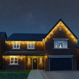 Instalatie Craciun Profesionala de Exterior IP65, 120 m, 2880 Led-uri Mari ,Franjuri, Alb cald, Flash, Alimentator de 1.5 m, Interconectabila, Prelungitor 6.5 m inclus, Fir Negru Cauciucat, 220v, Vivimall - vivimall.ro