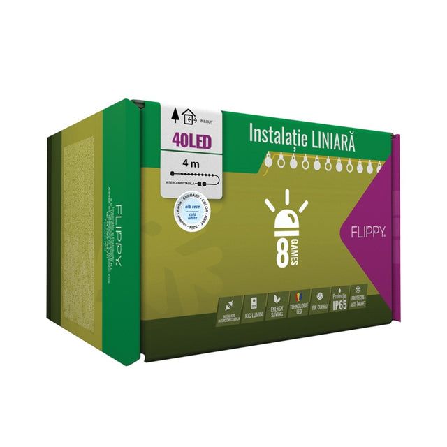 Instalatie Craciun Profesionala de Exterior IP65, 4 m, 40 Led-uri Mari ,Liniara, Alb rece, Interconectabila, Prelungitor 1.5 m inclus, Fir Negru, Vivimall - vivimall.ro
