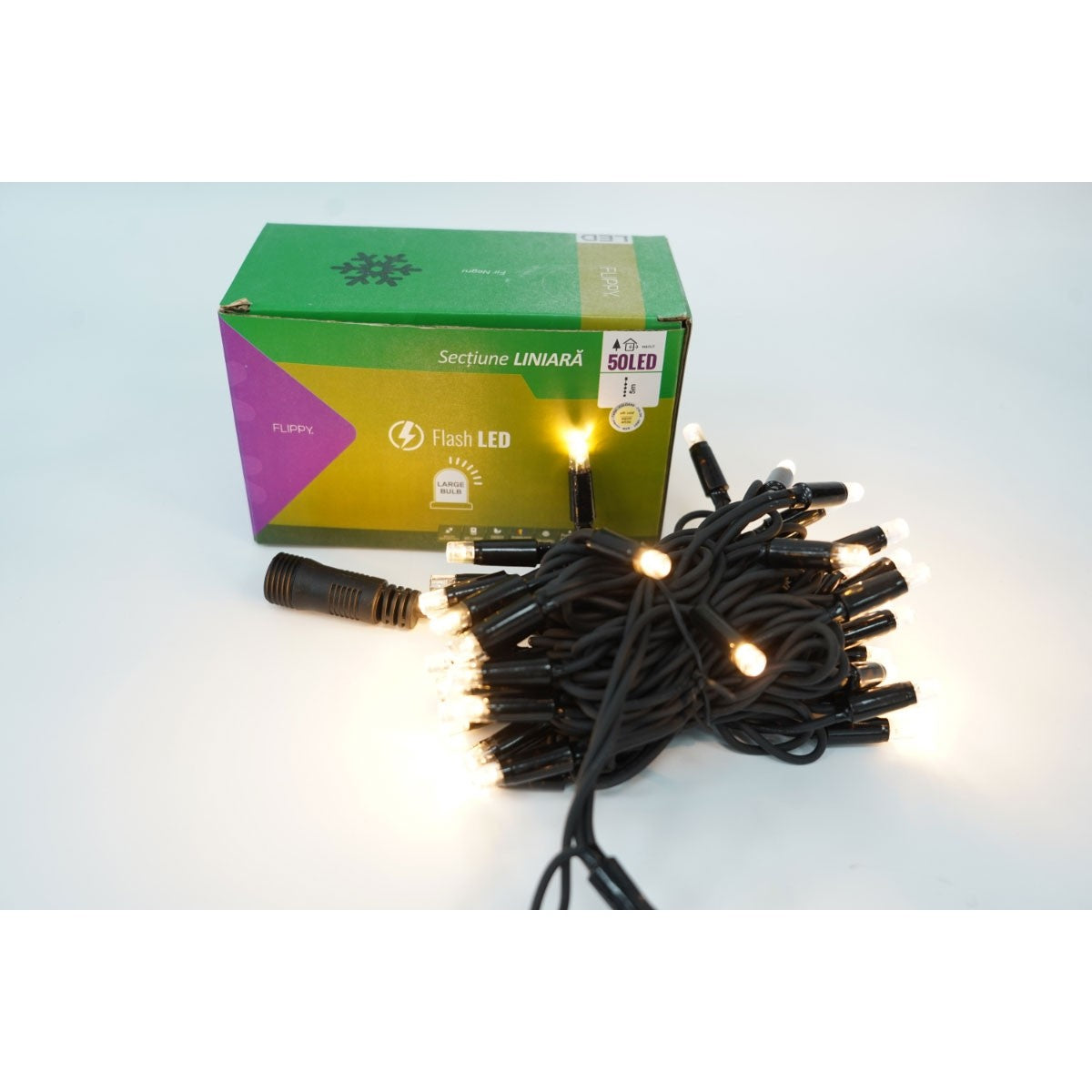 Instalatie Craciun Profesionala de Exterior IP65, 8 m, 80 Led-uri Mari ,Liniara, Alb cald, Interconectabila, Prelungitor 6.5 m inclus, Fir Negru, Vivimall - vivimall.ro