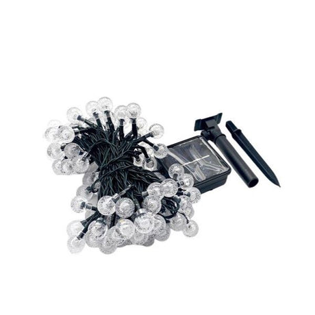 Instalatie Craciun, Tip Globuri de cristal, 20 Led-uri, 5 metri, Alb rece, Energie solara, Senzor de lumina, Vivimall - vivimall.ro