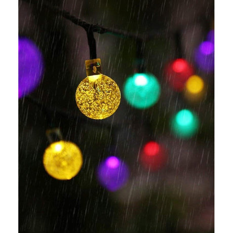 Instalatie Craciun, Tip Globuri de cristal, 50 Led-uri, 9.5 metri, Multicolor, Energie solara, Senzor de lumina, Vivimall - vivimall.ro