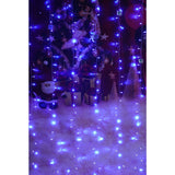 Instalatie Craciun, Tip Perdea, IP44, 2 m x 2 m, 240 LED-uri, Albastru, 8 jocuri de lumini, Transformator, Interconectabila, Prelungitor 3 m inclus, Fir transparent, Interior/ Exterior, Vivimall - vivimall.ro