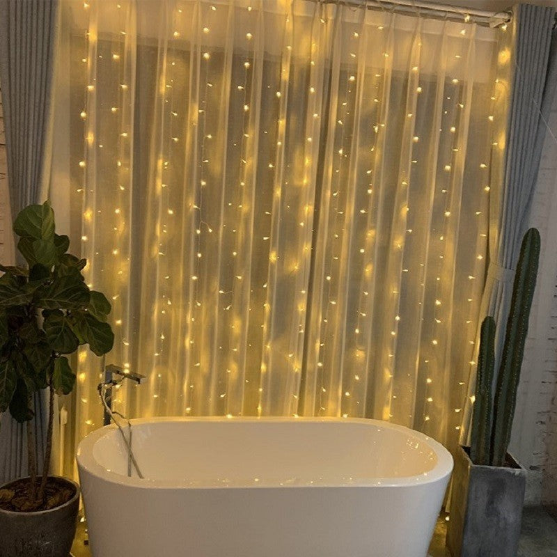 Instalatie Craciun, Tip Perdea, IP44, 7 m x 1 m, 420 LED-uri, Alb cald, cu flash, Transformator, Interconectabila, Prelungitor 3 m inclus, Fir transparent, Interior/ Exterior, Vivimall - vivimall.ro