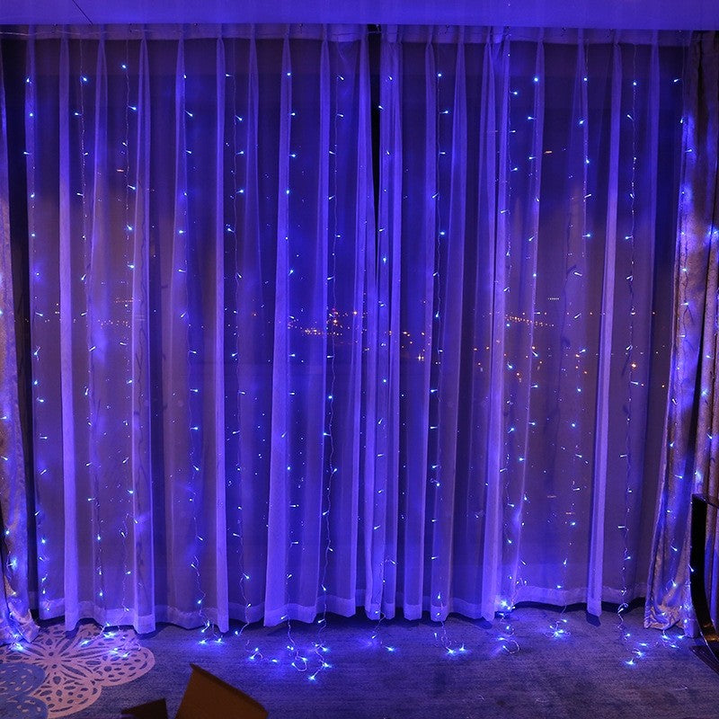 Instalatie Craciun, Tip Perdea, IP44, 8 m x 2 m, 960 LED-uri, Albastru, 8 jocuri de lumini, Transformator, Interconectabila, Prelungitor 3 m inclus, Fir transparent, Interior/ Exterior, Vivimall - vivimall.ro