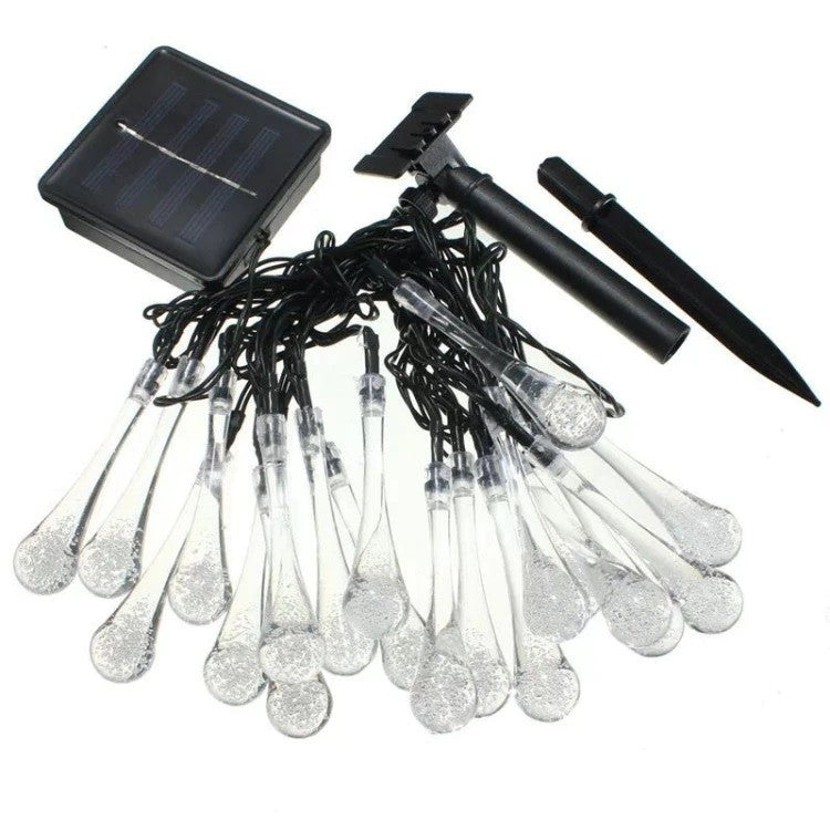 Instalatie Craciun, Tip Picaturi, 20 Led-uri, 5 metri, Alb rece, Energie solara, Senzor de lumina, Vivimall - vivimall.ro