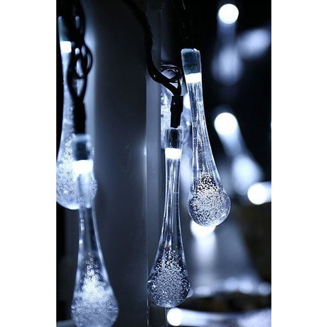 Instalatie Craciun, Tip Picaturi, 30 Led-uri, 6.5 metri, Alb rece, Energie solara, Senzor de lumina, Vivimall - vivimall.ro